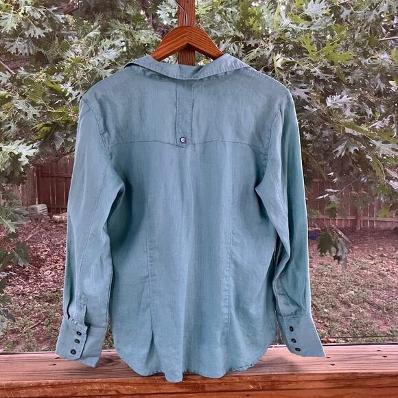 Tyler Boe Women's Sage Green 100% Linen Long Sleeve Top Size 14 - Picture 2 of 9